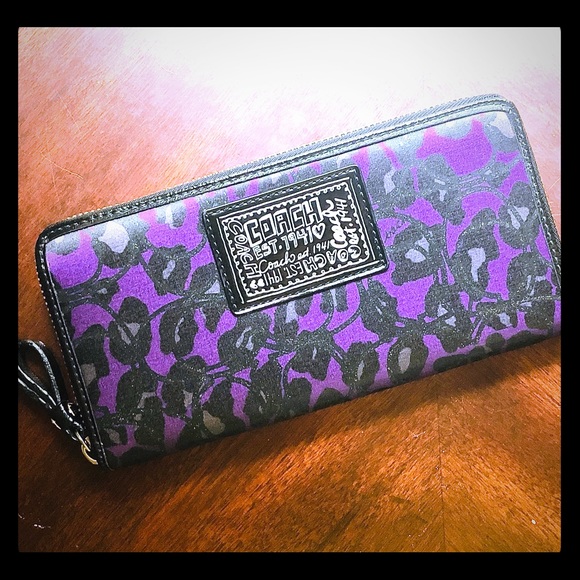 Coach Handbags - Coach Poppy Purple Ocelot Black Daisy Wallet